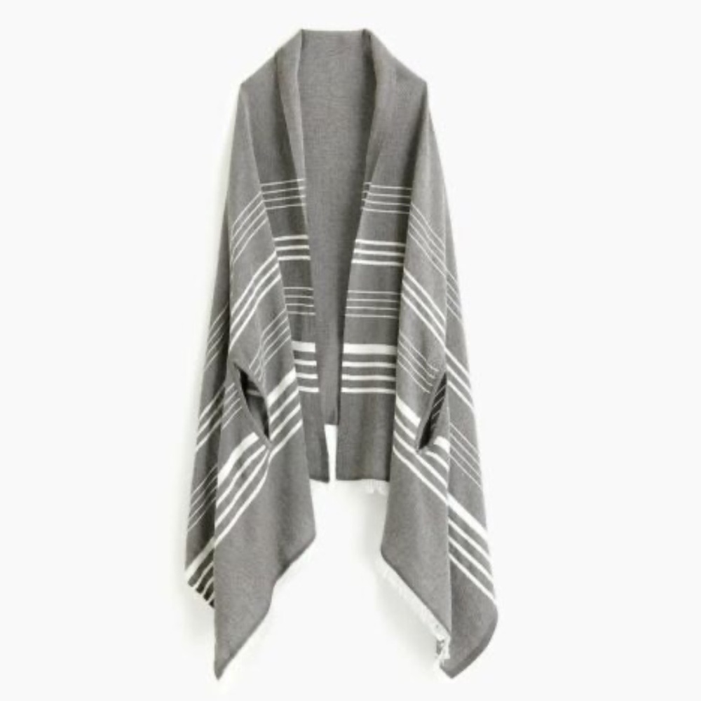 J Crew Stripe Cape Scarf Charcoal Heather One Size